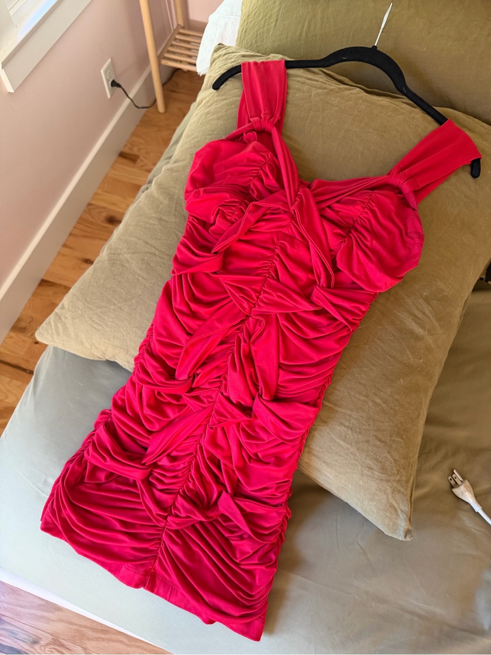 Y2K - 90s XOXO - Women's Red Ruched Mini Bandage Dress with Strappy Detail